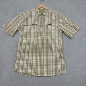 Carhartt Force Shirt Mens Medium Tan Plaid Short Sleeve Relaxed Fit Ripstop Work
